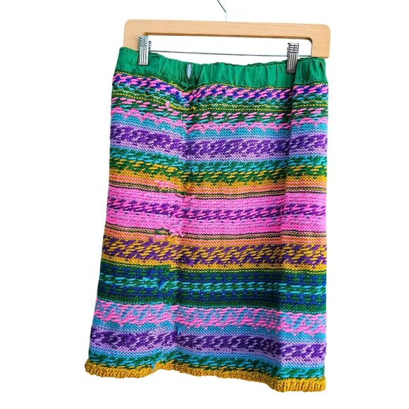 Vintage Hand Knit Colorful Fair Isle Skirt Pastel Elastic Waist Medium - Picture 9 of 15